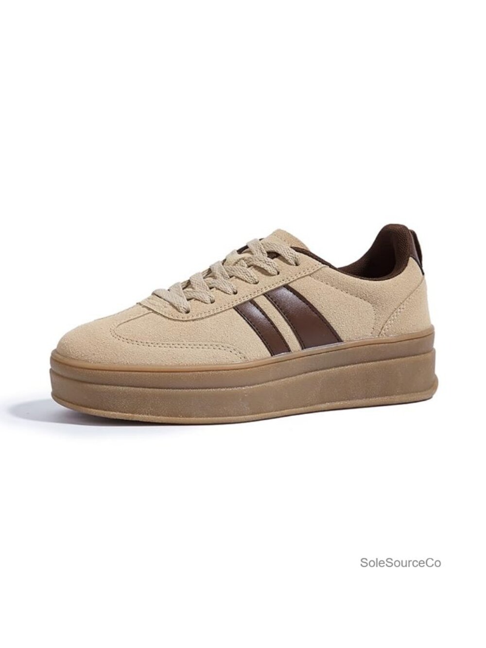 Women's Chunky Platform Sneakers Retro Leather Gum Sole Lace-Up Walking Shoes